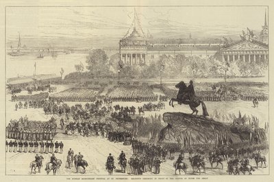 Das russische Bicentennial-Festival in St. Petersburg, religiöse Zeremonie vor der Statue von Peter dem Großen von Sir John Charles Robinson